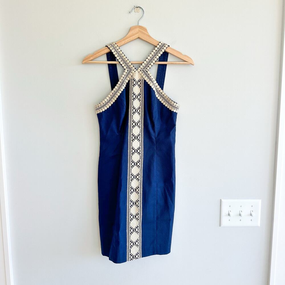 Lilly Pulitzer Vena Halter Neck Embroidered Mini Shift Dress Blue 00
